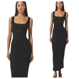 NWT SKIMS Threadbare Cotton Long Dress Black Maxi Dress Soot XS Stretchy